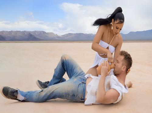 A young man lost in the desert and a beautiful girl A young man lost in the desert and a beautiful girl